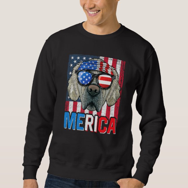 Golden Retriever Merica Flagga 4:e juli Hund Ameri Lång Ärmad Tröja (Framsida)