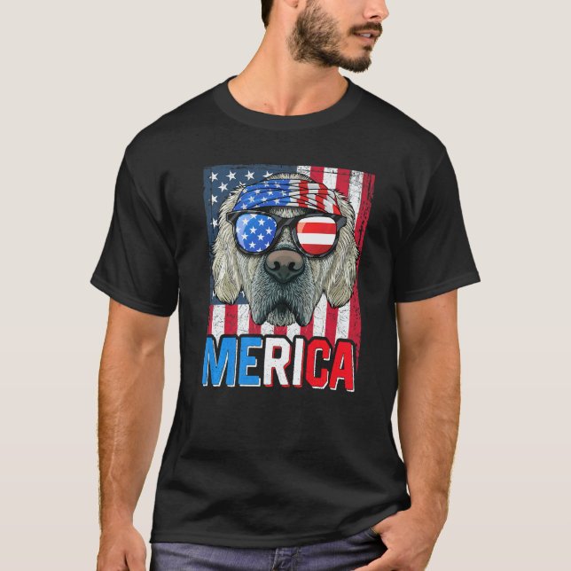 Golden Retriever Merica Flagga 4:e Juli Hund Ameri T Shirt (Framsida)