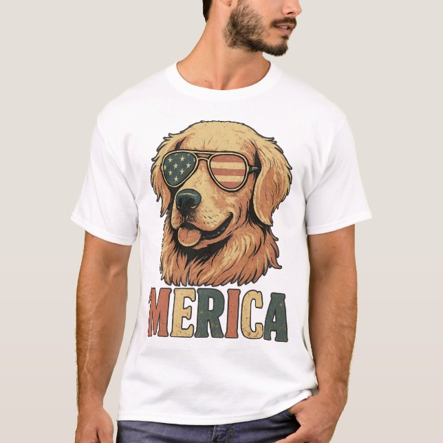 Golden Retriever 'Merica Solglasögon T Shirt (Framsida)