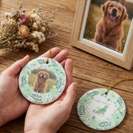 Golden Retriever Mint Green Custom Photo Memorial Julgransprydnad Keramik