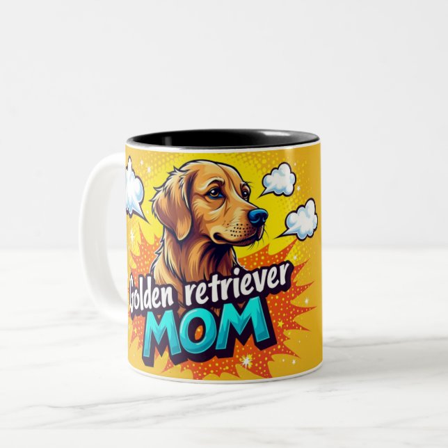 Golden Retriever Mom Pop Art Mug - Personalized Två-Tonad Mugg (Framsida vänster)