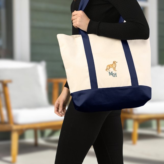 Golden Retriever Monogram Canvas Tygkasse (Personalize this Golden Retriever Monogram Canvas Tote Bag on Zazzle!)