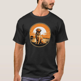Golden Retriever mot en Vintage Sunset Retro T Shirt