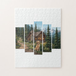 Golden Retriever Mountain Stuga Pussel