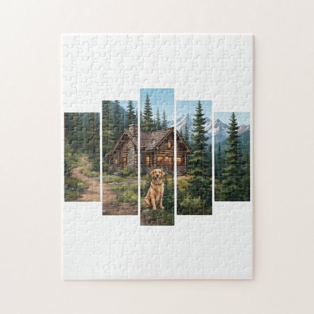 Golden Retriever Mountain Stuga Pussel (Vertikal)