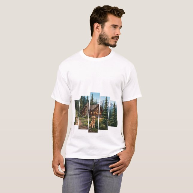 Golden Retriever Mountain Stuga T Shirt (Hel framsida)