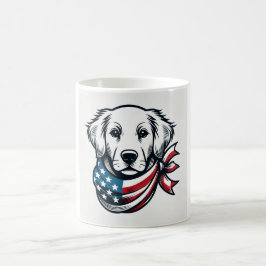 Golden Retriever Mug with American Flag Scarf Kaffemugg