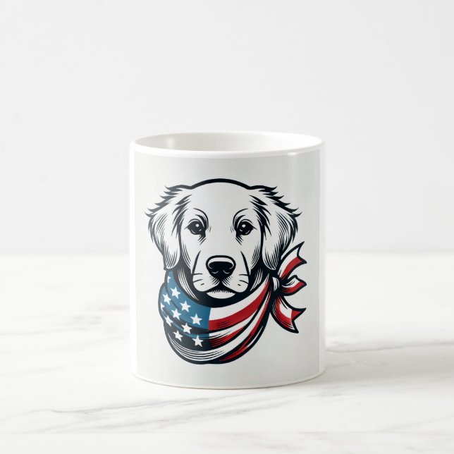 Golden Retriever Mug with American Flag Scarf Kaffemugg (Center)