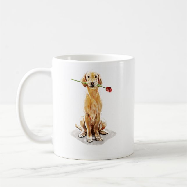Golden Retriever Mugg – Kaffemugg med Handritad Hu (Vänster)