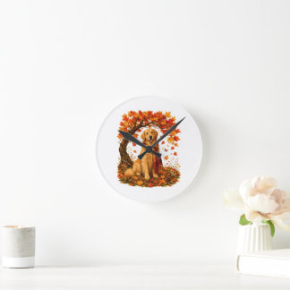 Golden Retriever Mysig Höst Tacksgiving Rund Klocka