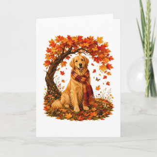 Golden Retriever Mysig Höst Thanksgiving Helgkort