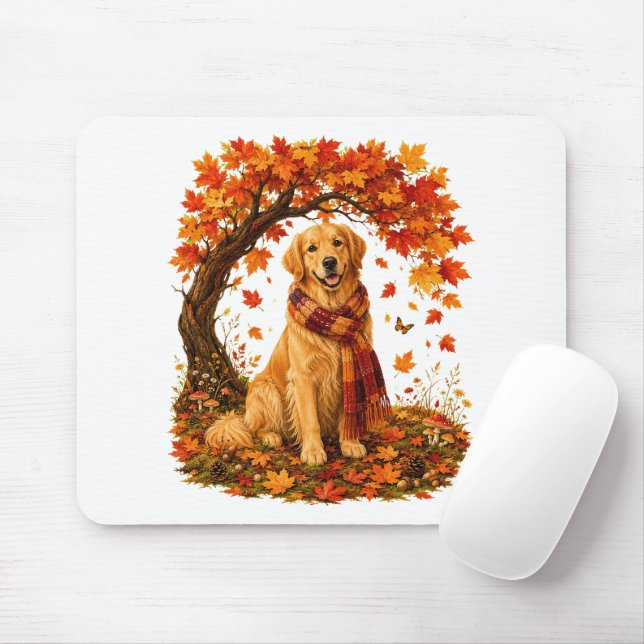 Golden Retriever Mysig Höst Thanksgiving Musmatta (Med mus)