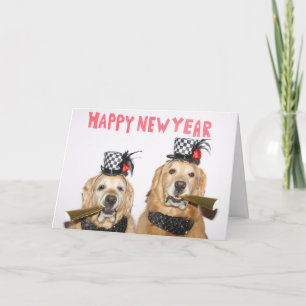 Golden Retriever New Years Horns Kort