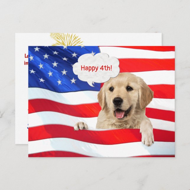Golden Retriever och American Flagga Tack Vykort (Fram/baksida)