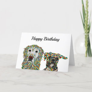 Golden Retriever och Boxer Birthday Card Kort