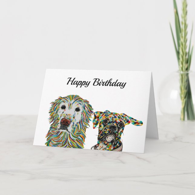 Golden Retriever och Boxer Birthday Card Kort (Framsida)