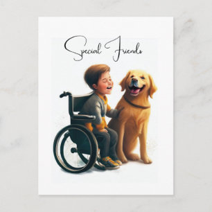 Golden Retriever och Boy Vykort
