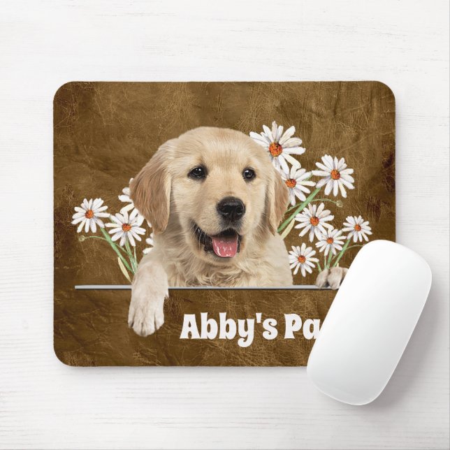 Golden Retriever och Daisy på läder Musmatta (Med mus)