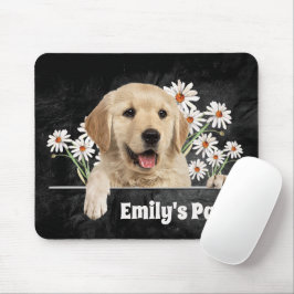 Golden Retriever och Daisy på svart läder Musmatta