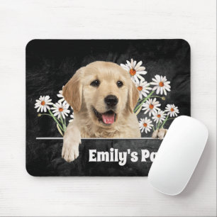 Golden Retriever och Daisy på svart läder Musmatta