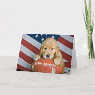 Golden Retriever och Football Birthday Kort