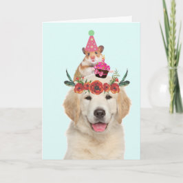 Golden Retriever och Friend Cute Birthday Kort