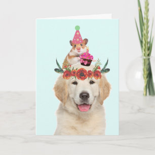 Golden Retriever och Friend Cute Birthday Kort