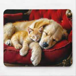 Golden Retriever och Guld Kitten Sleeping Musmatta
