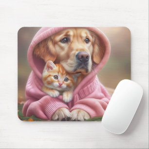Golden Retriever och Kitten i Rosa Hoodie Musmatta