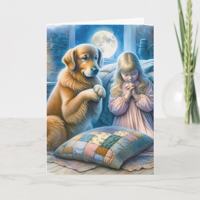 Golden Retriever och Little Girl Praying Kort (Framsida)