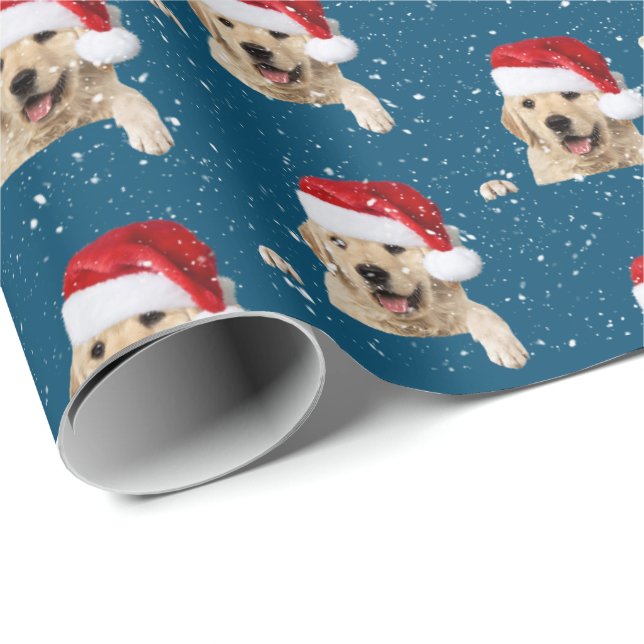 Golden Retriever och Santa Hat Wrapping Papper Presentpapper (Rullad Hörn)