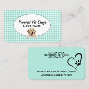 Golden Retriever on Gingham for Pet Grooming Visitkort