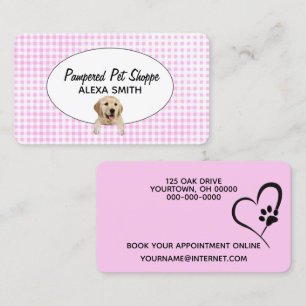 Golden Retriever on Gingham for Pet Grooming Visitkort