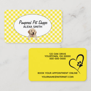 Golden Retriever on Gingham for Pet Grooming Visitkort