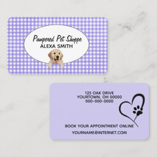 Golden Retriever on Gingham for Pet Grooming Visitkort
