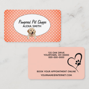 Golden Retriever on Polka dots for Pet Grooming Visitkort