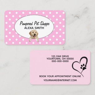 Golden Retriever on Polka dots for Pet Grooming Visitkort