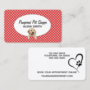 Golden Retriever on Polka dots for Pet Grooming Visitkort