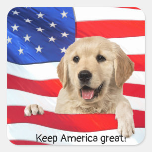 Golden Retriever på amerikansk flagga Fyrkantigt Klistermärke