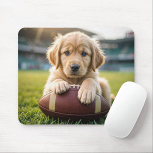 Golden Retriever på en fotboll Musmatta