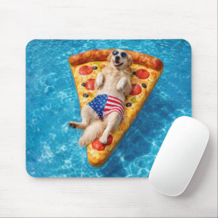 Golden Retriever på en pizza flytmatta Musmatta
