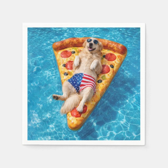 Golden Retriever på en pizza flytmatta Pappersservett (Framsidan)