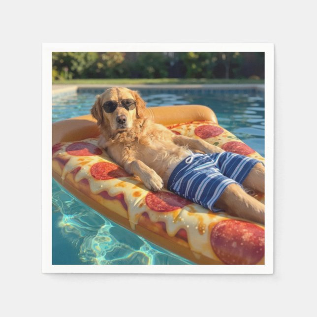 Golden Retriever på en pizzasits flytblås Pappersservett (Framsidan)