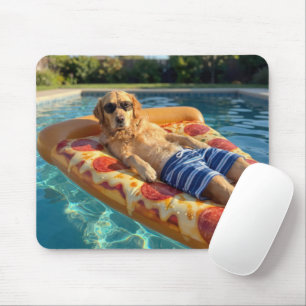 Golden Retriever på en pizzaskliva flotte Musmatta