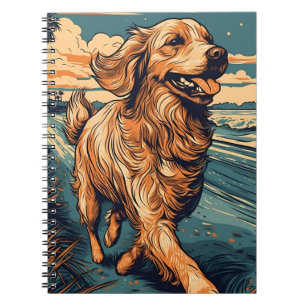 Golden Retriever på en tropisk strand under solned Anteckningsbok