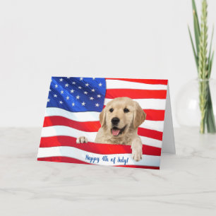 Golden retriever på flagga 4 juli kort