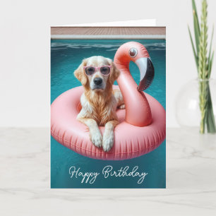 Golden Retriever på födelsedagen i Flamingo Bassän Kort