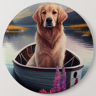 Golden Retriever på paddel: Ett naturskönt äventyr Knapp
