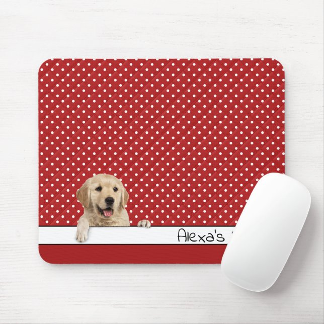 Golden Retriever på Polka dots Musmatta (Med mus)