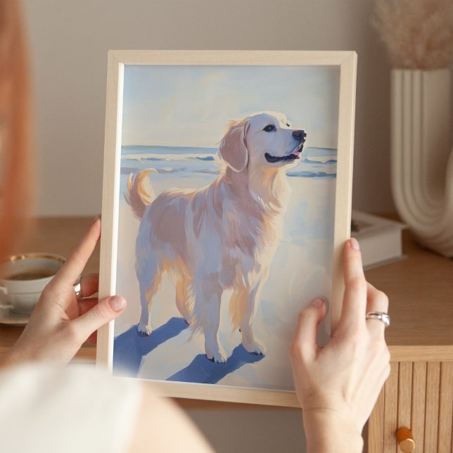 Golden Retriever på stranden - kustkonsttryck Poster (Skapare uppladdad)